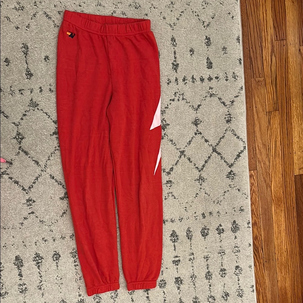 Aviator Nation Red Sweatpants with white lighting bolt size Youth 14
